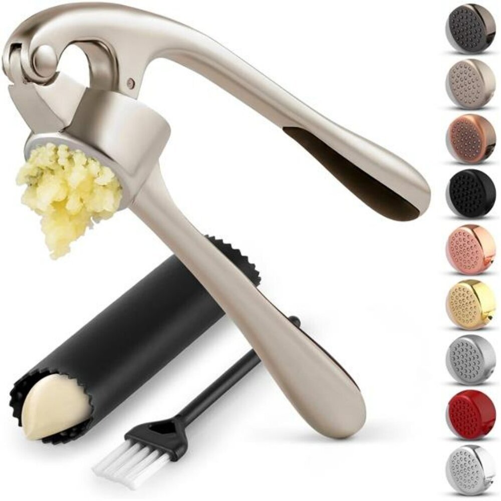 Kitchen Garlic Press Set with Silicone Peeler Dishwasher Safe Easy Squeeze
